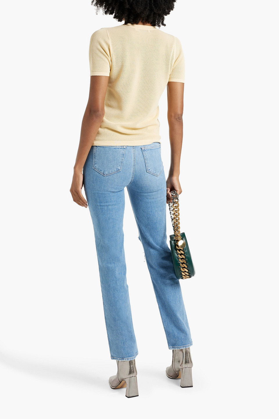 Paige Stella Womens Distressed Released Hem Straight Leg Jeans In Light Denim