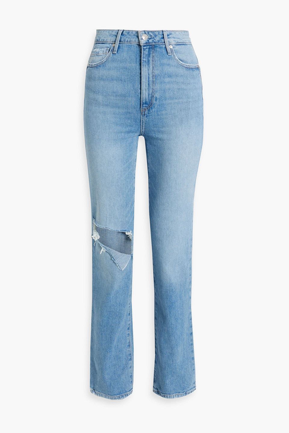 Paige Stella Womens Distressed Released Hem Straight Leg Jeans In Light Denim