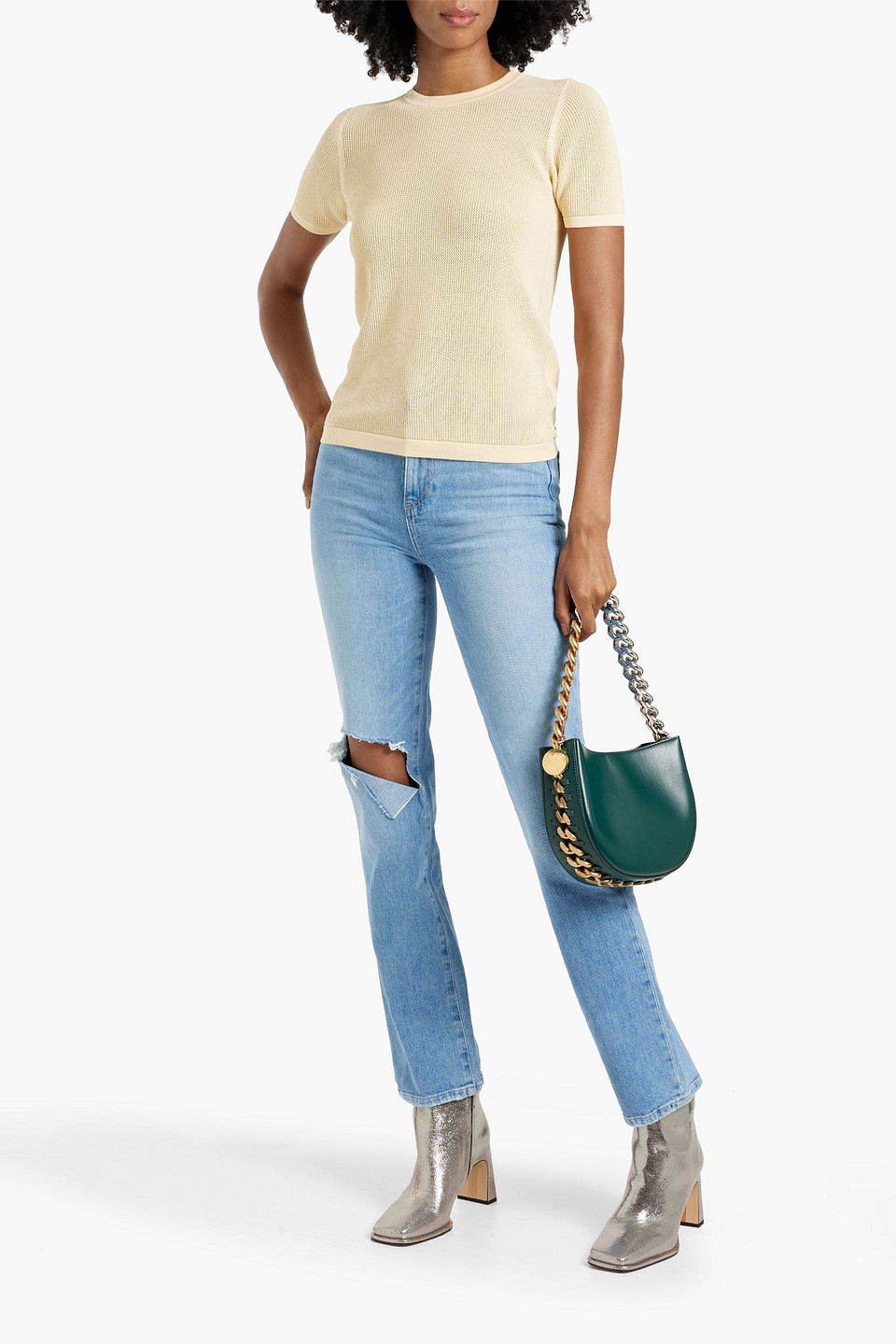 Paige Stella Womens Distressed Released Hem Straight Leg Jeans In Light Denim
