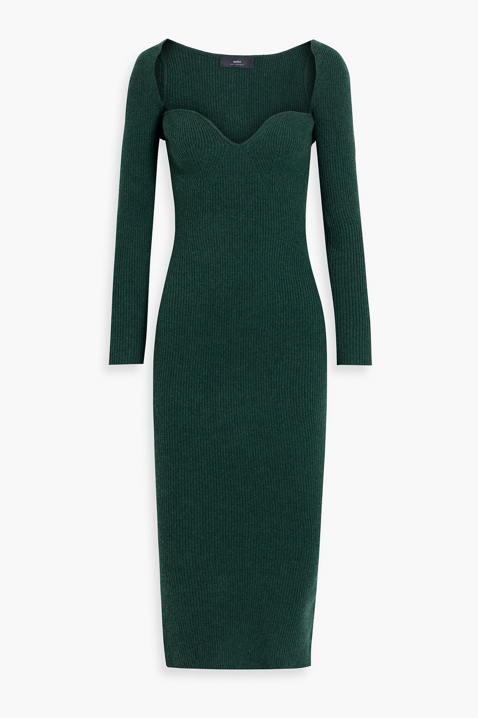 Arch4 Coco Ribbed Cashmere Midi Dress In Dark Green