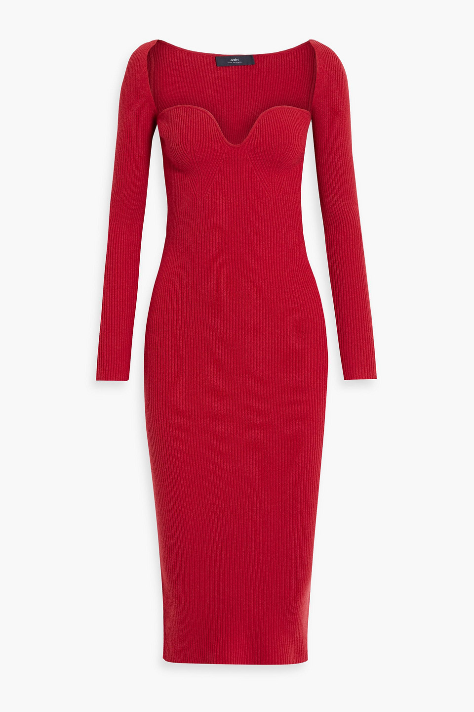Arch4 Coco Ribbed Cashmere Midi Dress In Crimson