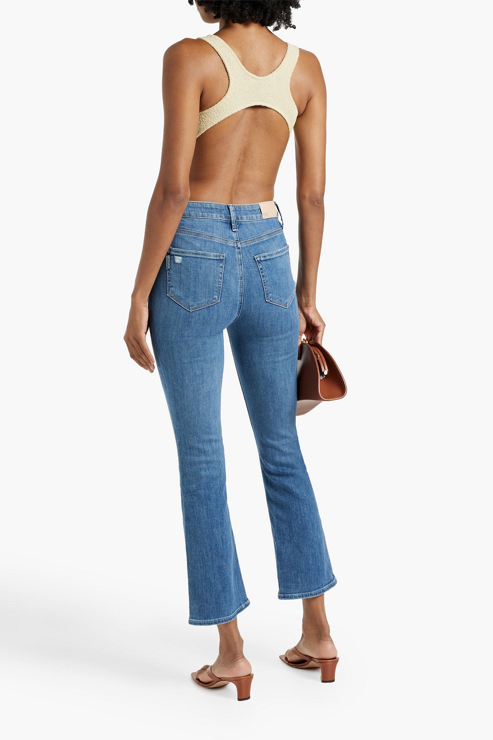 PAIGE CLAUDINE DISTRESSED HIGH-RISE KICK-FLARE JEANS