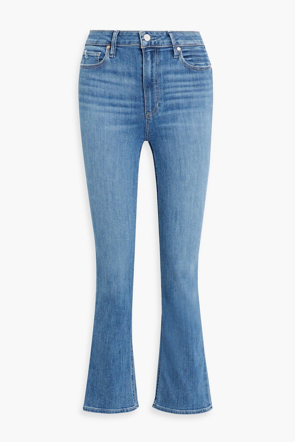 PAIGE CLAUDINE DISTRESSED HIGH-RISE KICK-FLARE JEANS