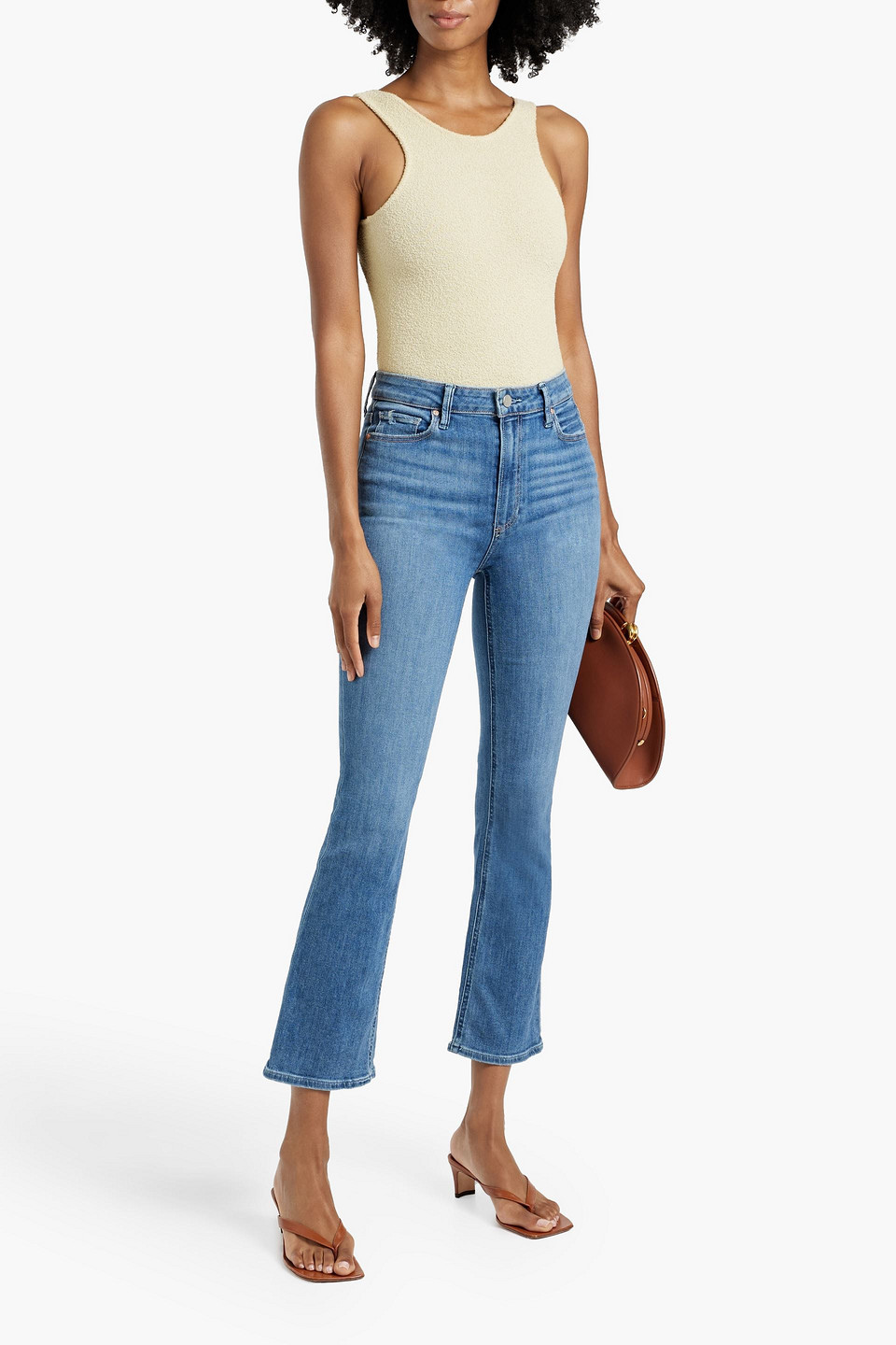 PAIGE CLAUDINE DISTRESSED HIGH-RISE KICK-FLARE JEANS