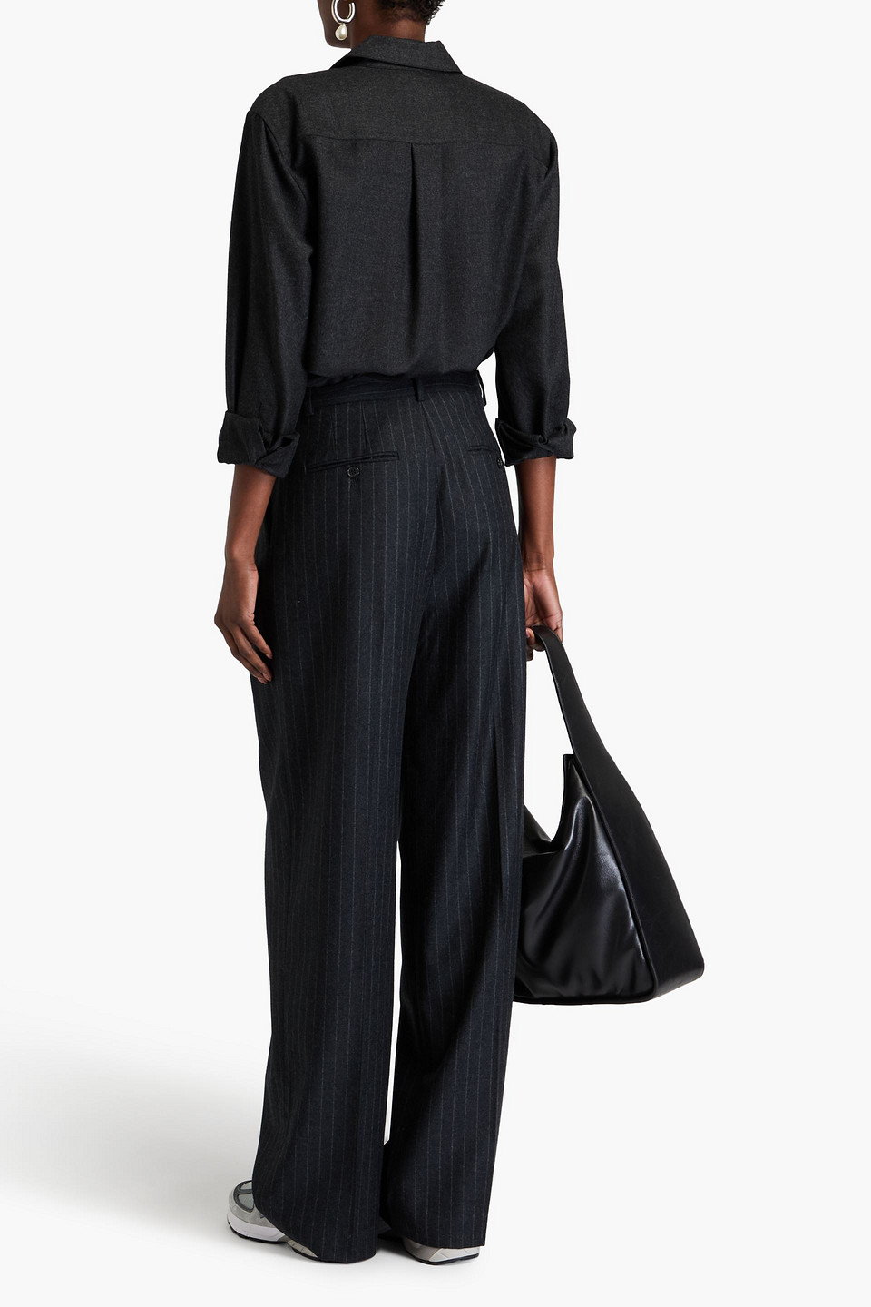 Shop Theory Pinstriped Wool-flannel Wide-leg Pants In Charcoal