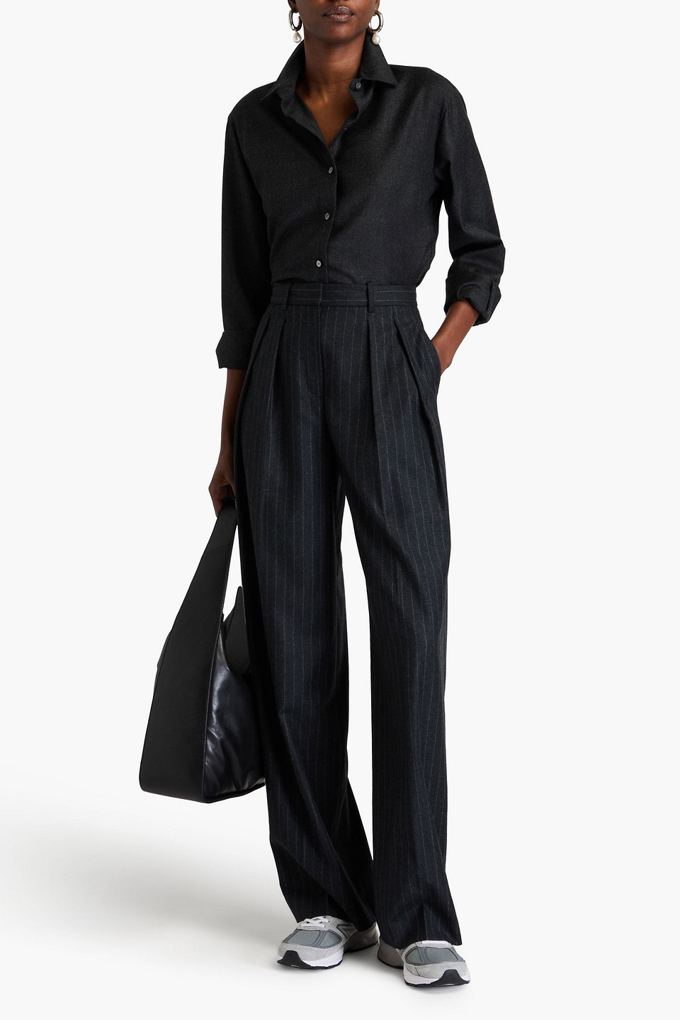 Shop Theory Pinstriped Wool-flannel Wide-leg Pants In Charcoal