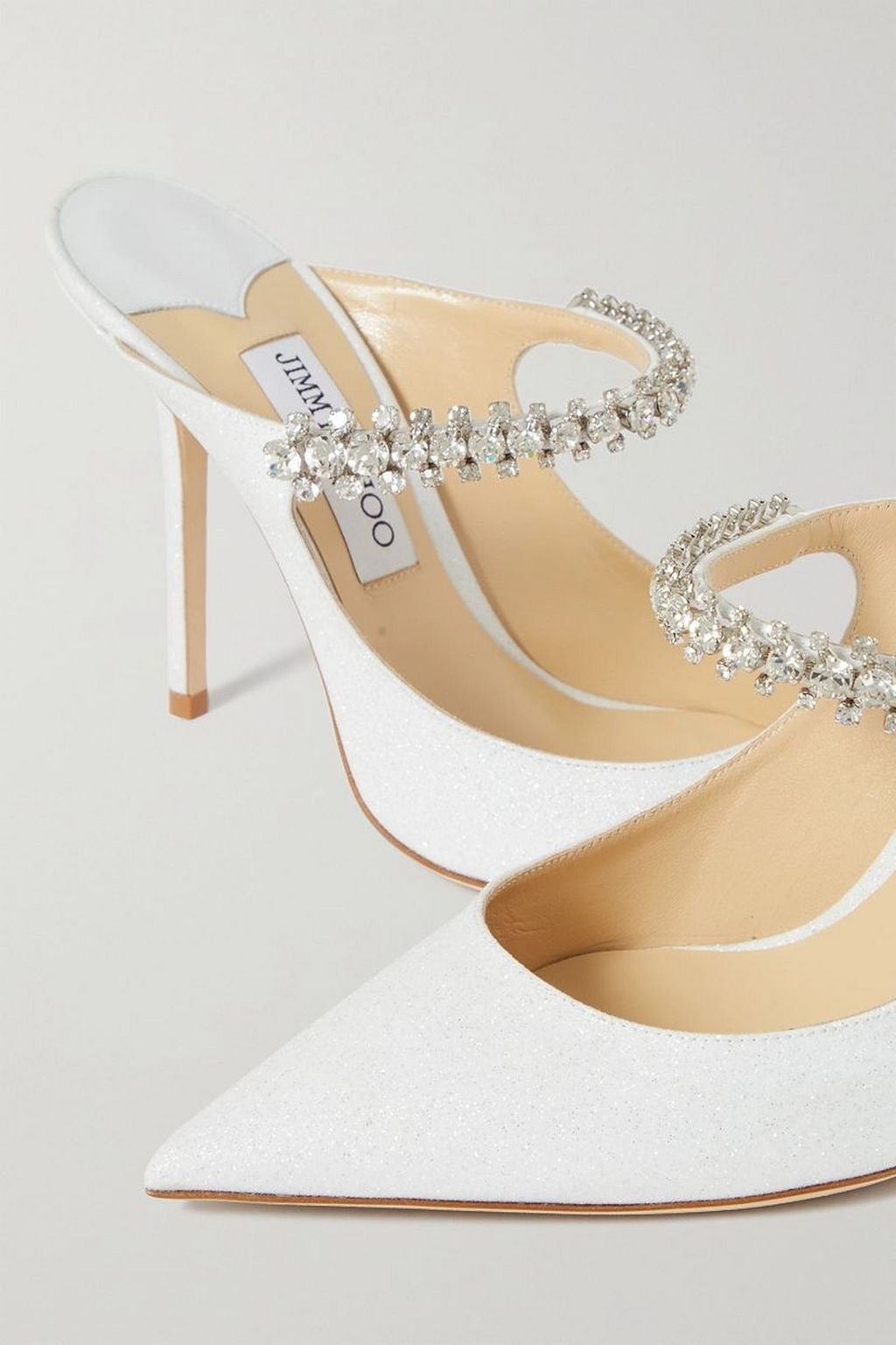 JIMMY CHOO Bing 100 crystal-embellished glittered canvas mules