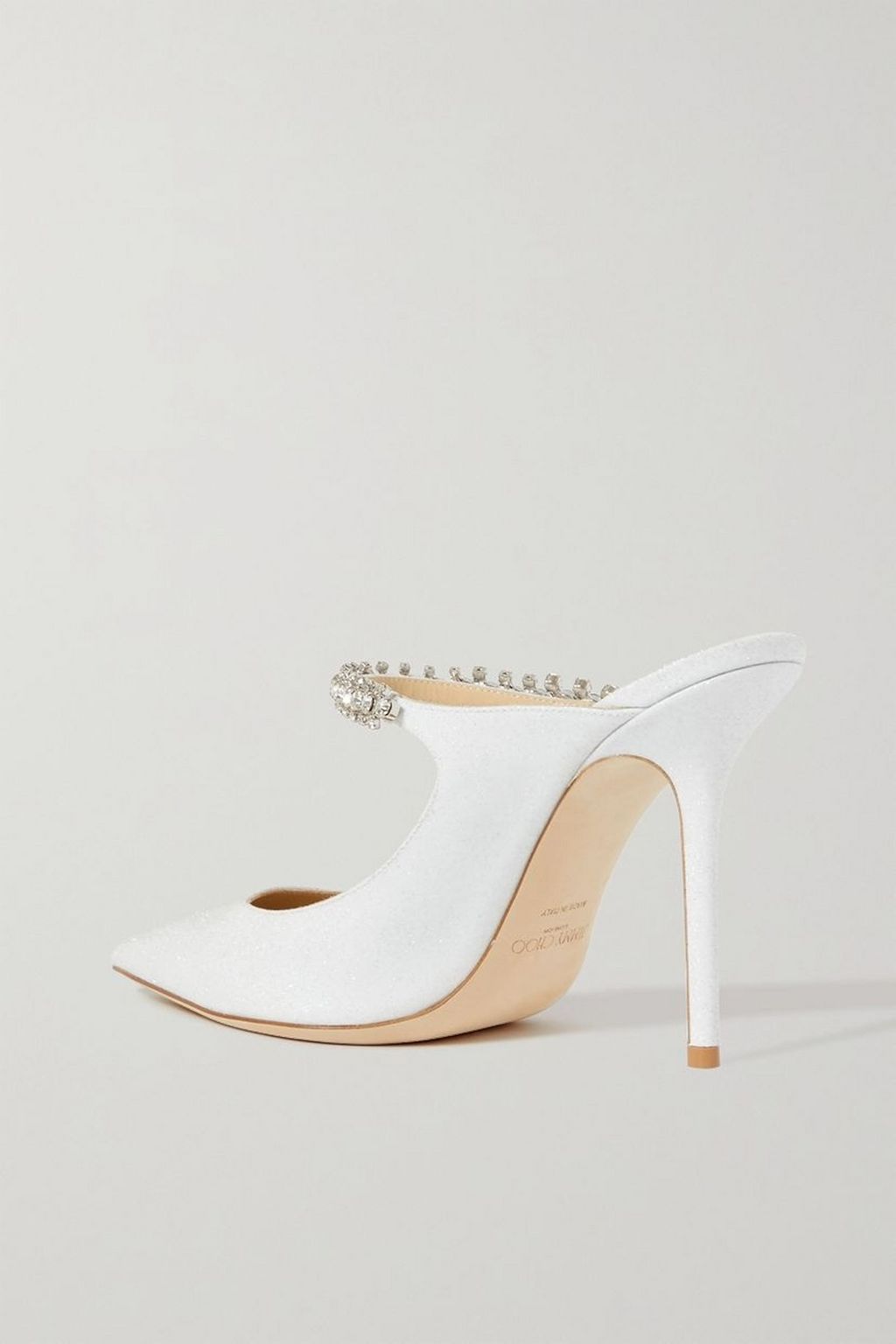 JIMMY CHOO Bing 100 crystal-embellished glittered canvas mules