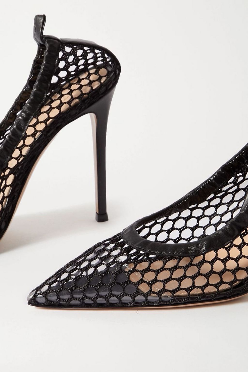 GIANVITO ROSSI 105 leather-trimmed fishnet pumps
