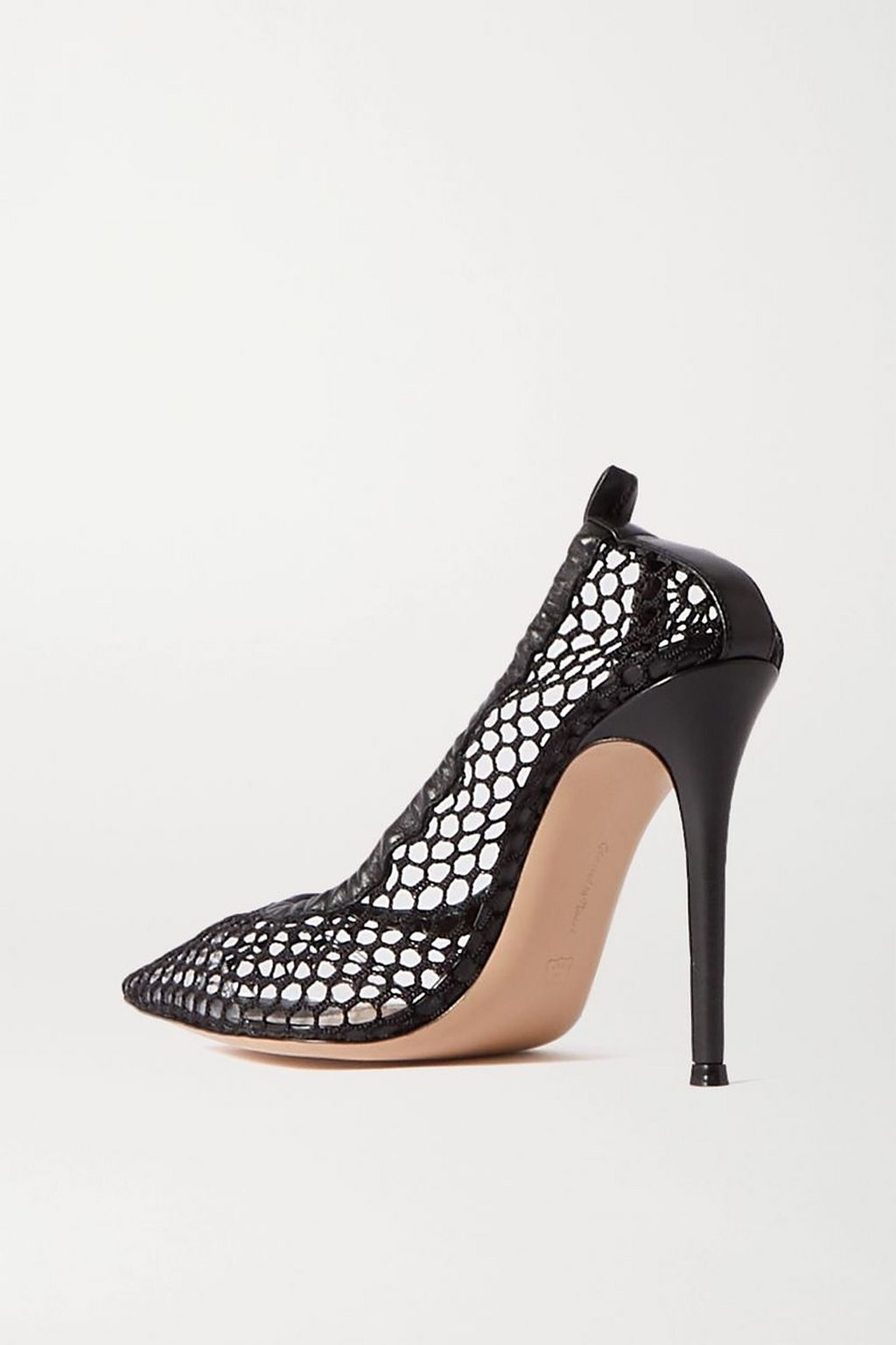 GIANVITO ROSSI 105 leather-trimmed fishnet pumps