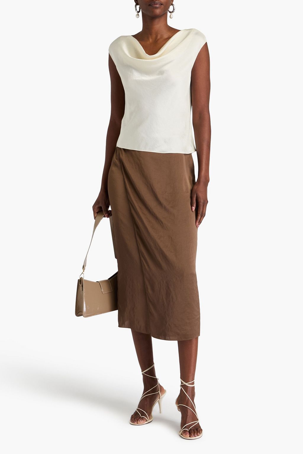 THEORY Wrap-effect crinkled-satin midi skirt