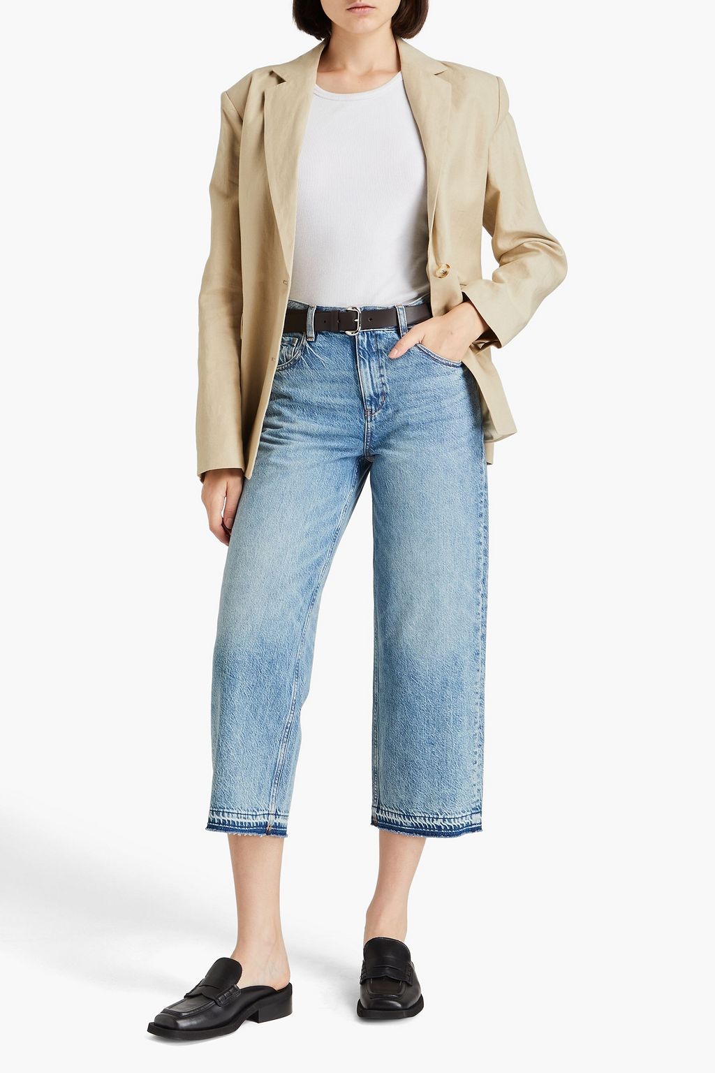 THEORY Cropped faded high-rise straight-leg jeans