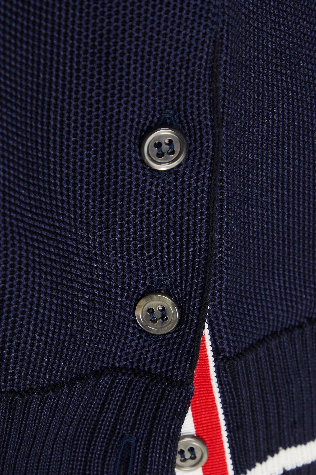 THOM BROWNE 실크 코튼 혼방 피케 카디건