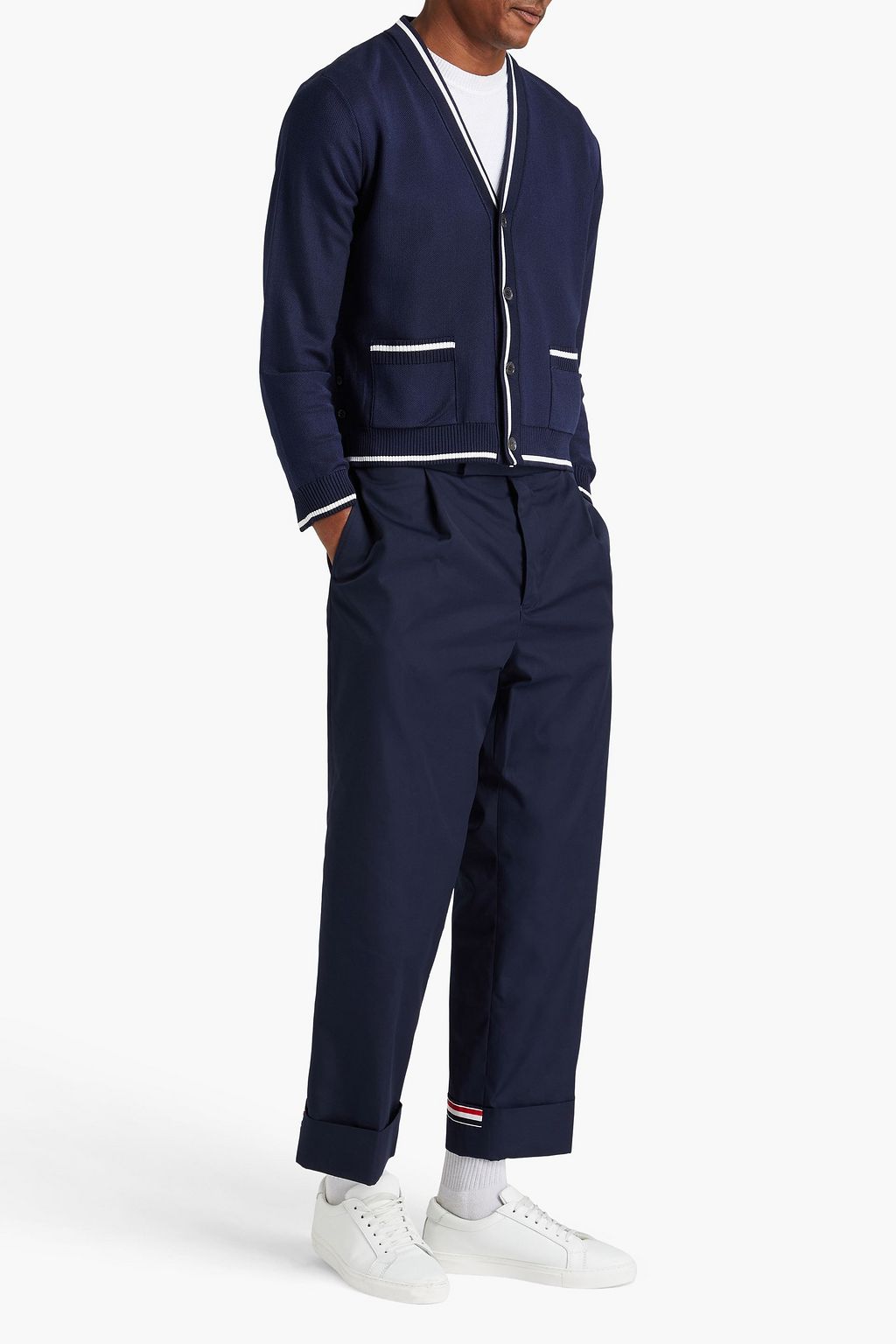 THOM BROWNE 실크 코튼 혼방 피케 카디건