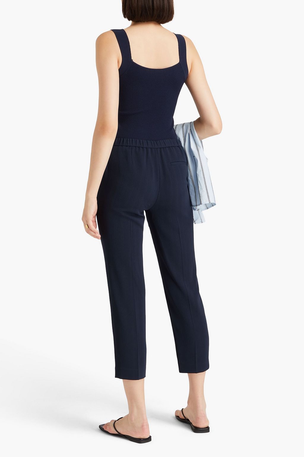 THEORY Cropped textured-crepe slim-leg pants
