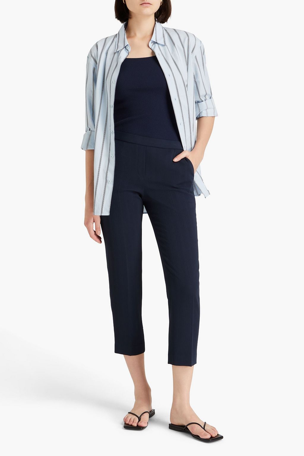 THEORY Cropped textured-crepe slim-leg pants