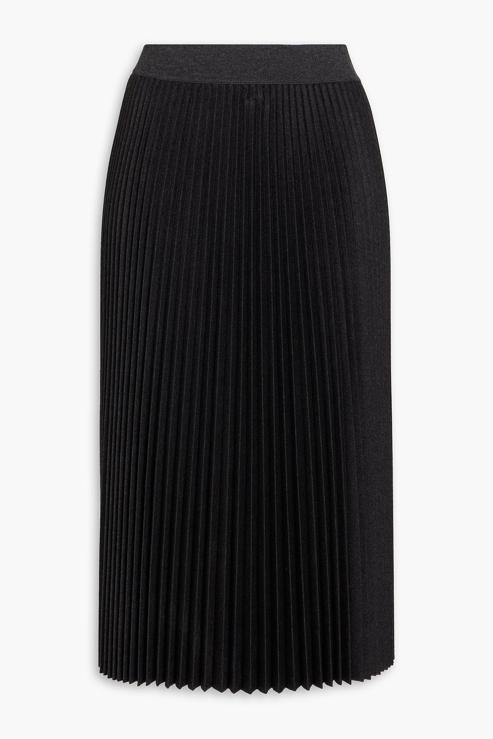 Theory Pleated Wool-blend Flannel Midi Skirt In Black