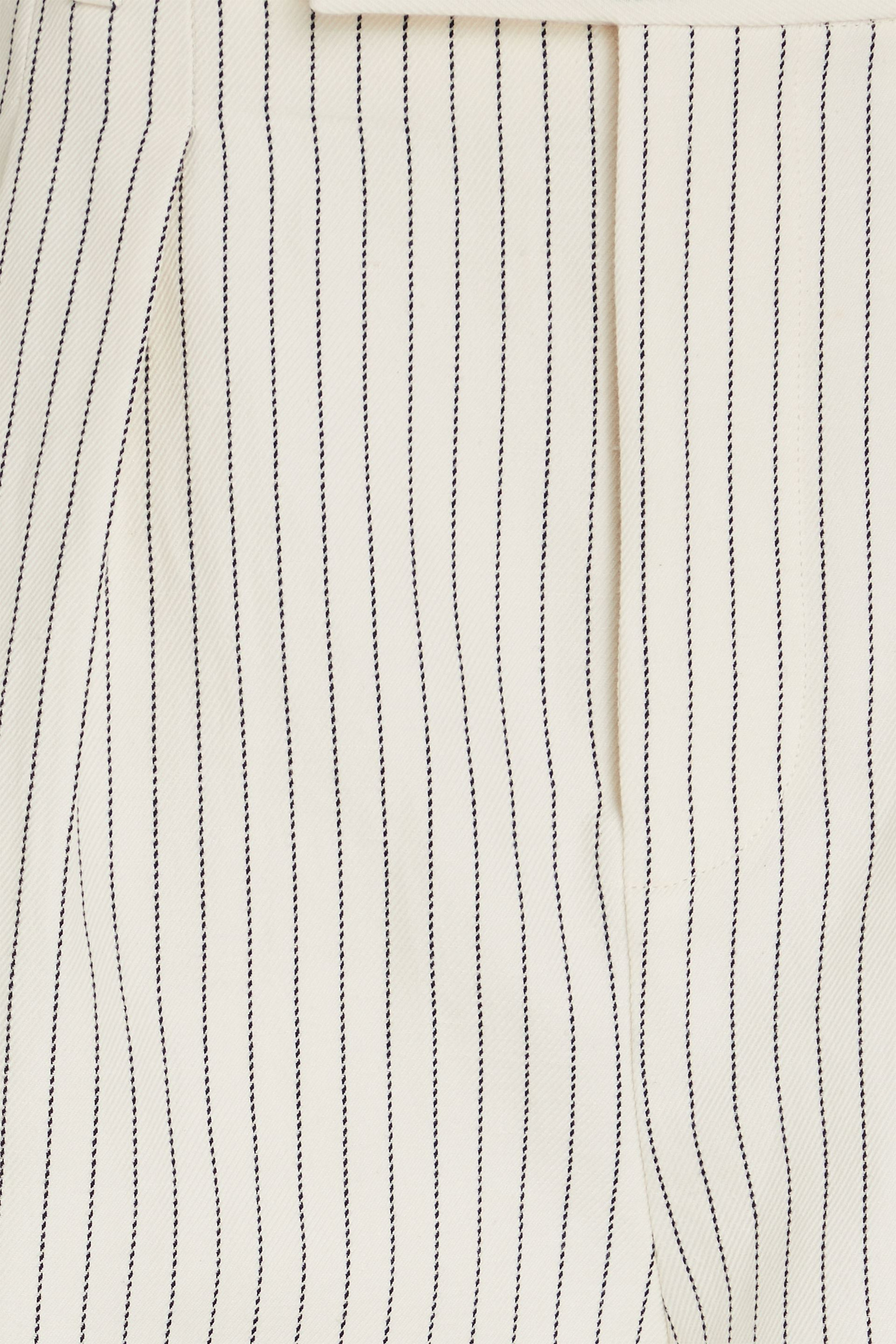 FRAME Pinstriped cotton and linen-blend twill shorts