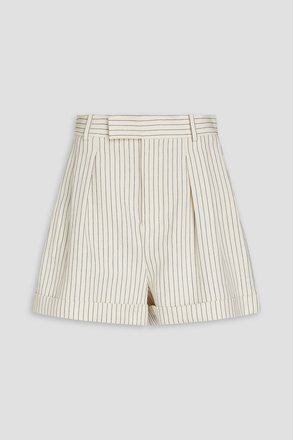 Frame Pinstriped Cotton And Linen-blend Twill Shorts In Ivory