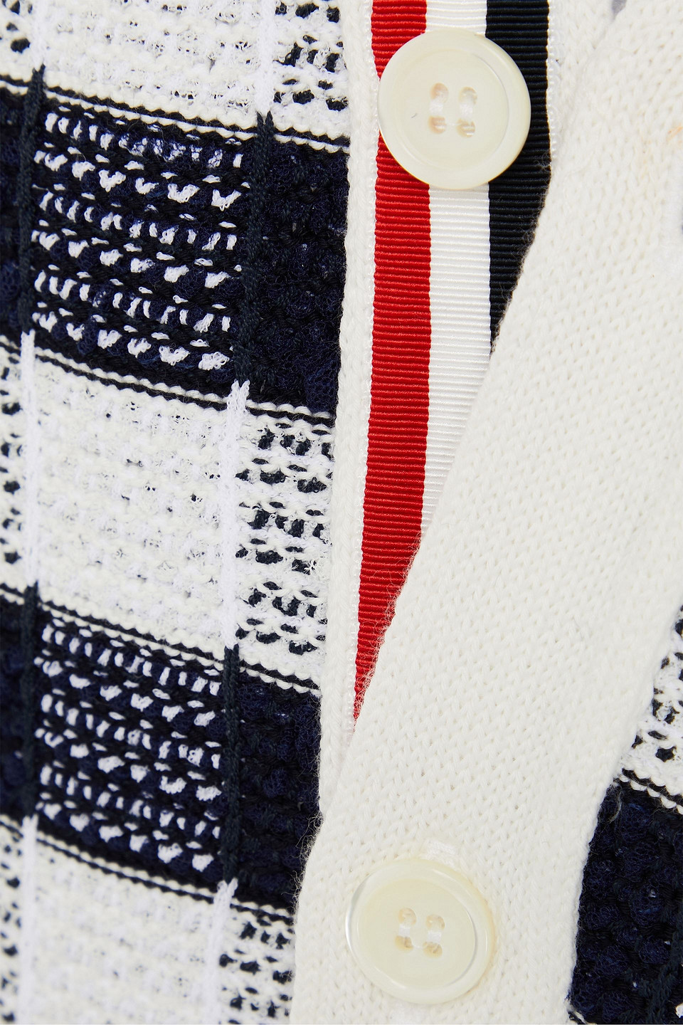 Shop Thom Browne Checked Jacquard-knit Cotton-blend Cardigan In Marineblau