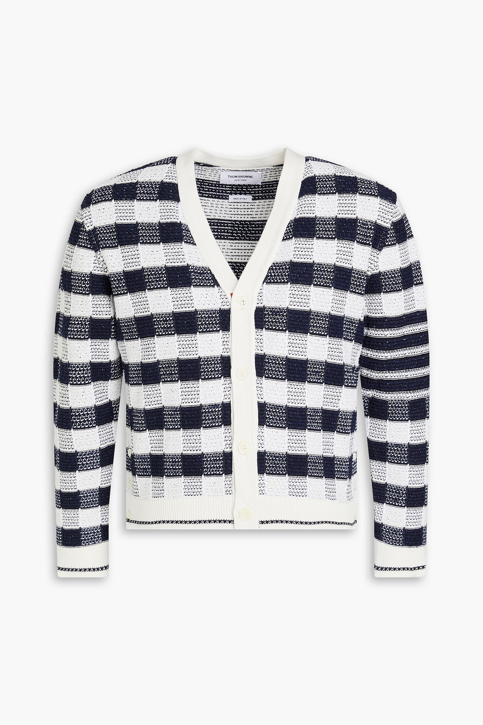 Thom Browne Karierter Cardigan Aus Jacquard-strick Aus Einer Baumwollmischung In Marineblau
