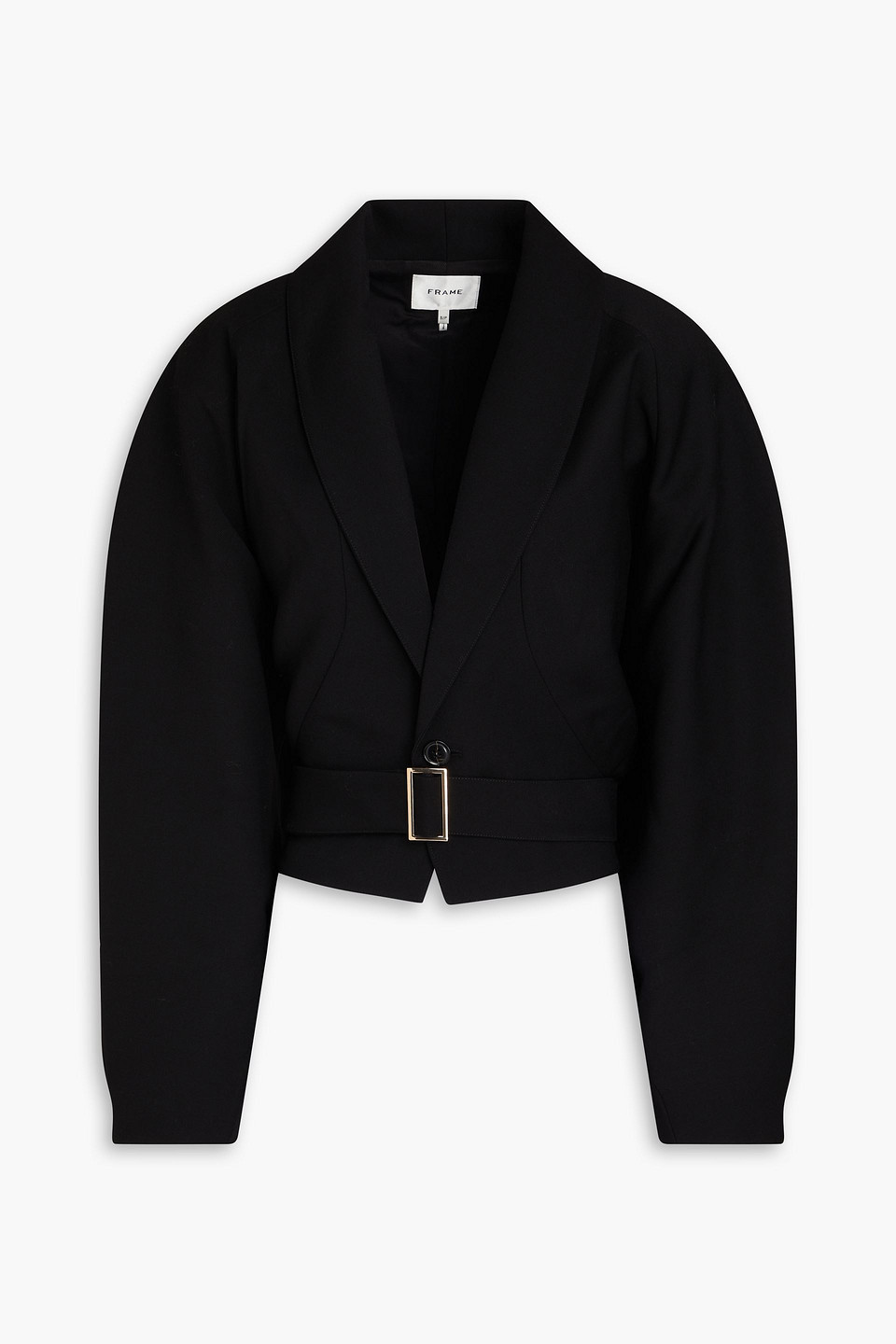 Frame Cropped Wool-crepe Blazer In Black