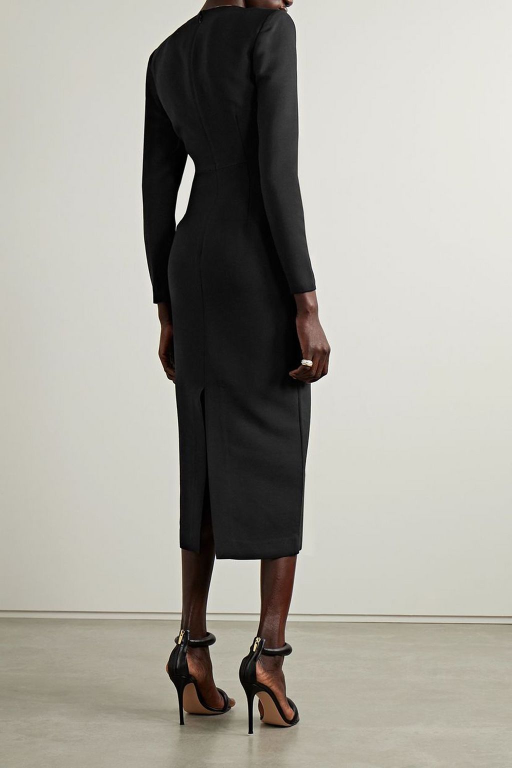 ROLAND MOURET Appliquéd wool and silk-blend crepe midi dress