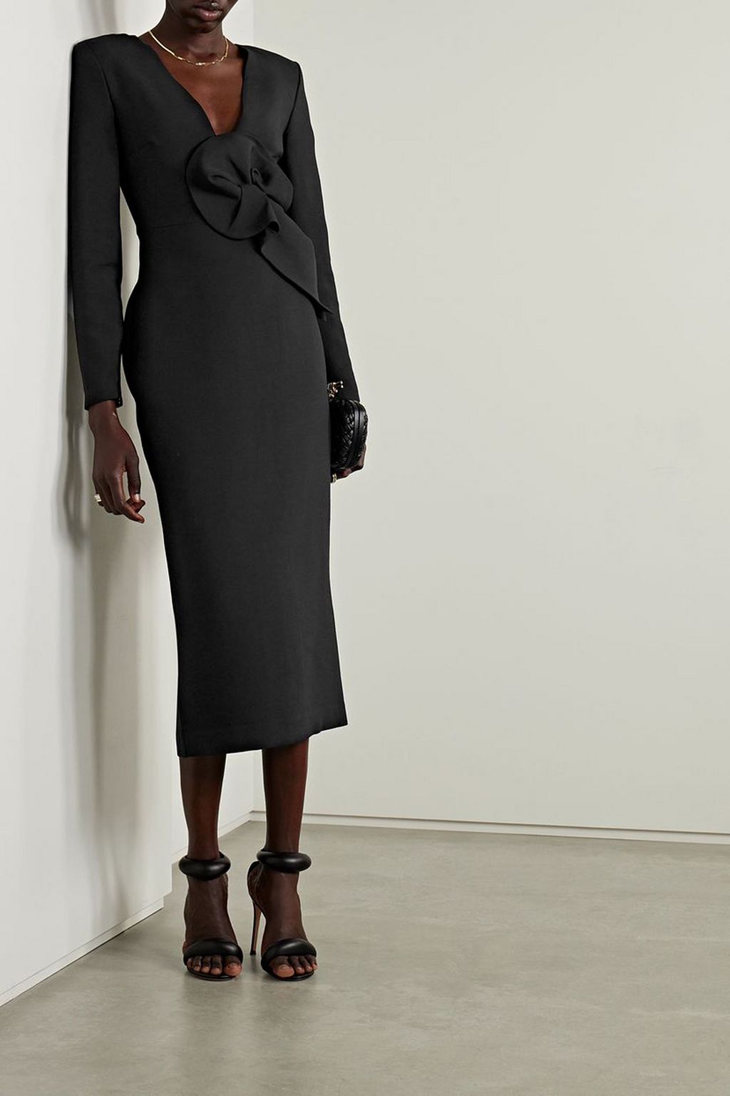 ROLAND MOURET Appliquéd wool and silk-blend crepe midi dress