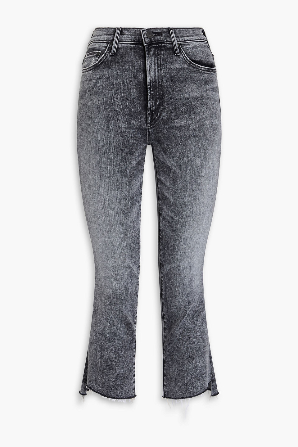 Mother Cropped Acid-wash High-rise Bootcut Jeans In Black
