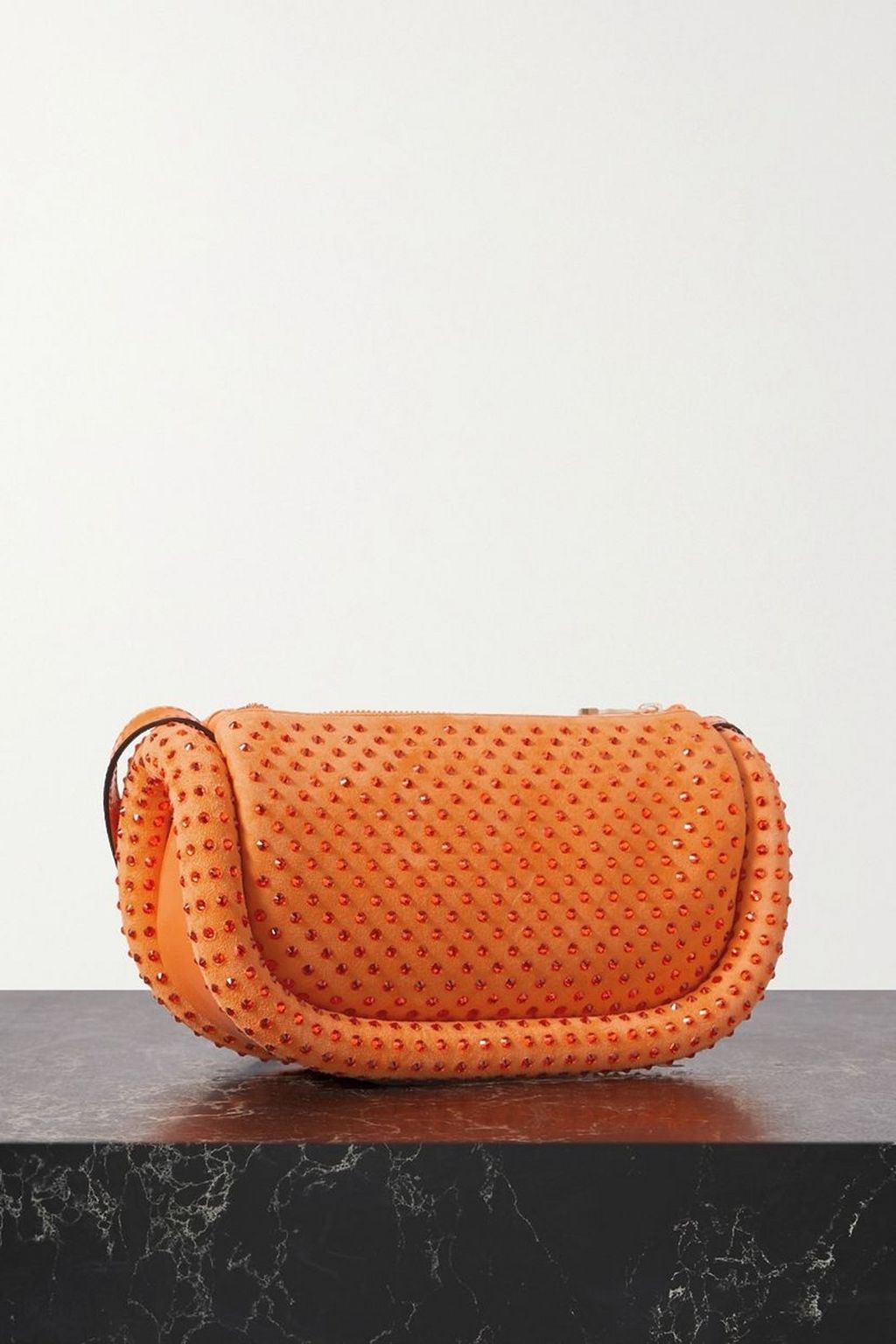 JW ANDERSON Bumper-12 leather-trimmed crystal-embellished suede shoulder bag