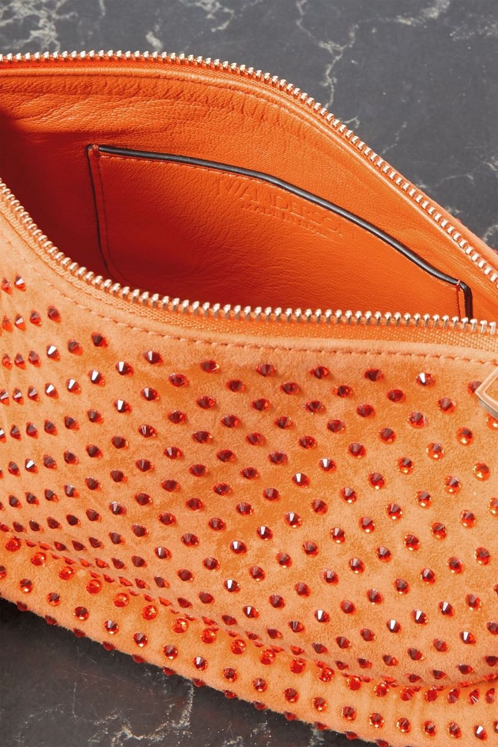 JW ANDERSON Bumper-12 leather-trimmed crystal-embellished suede shoulder bag