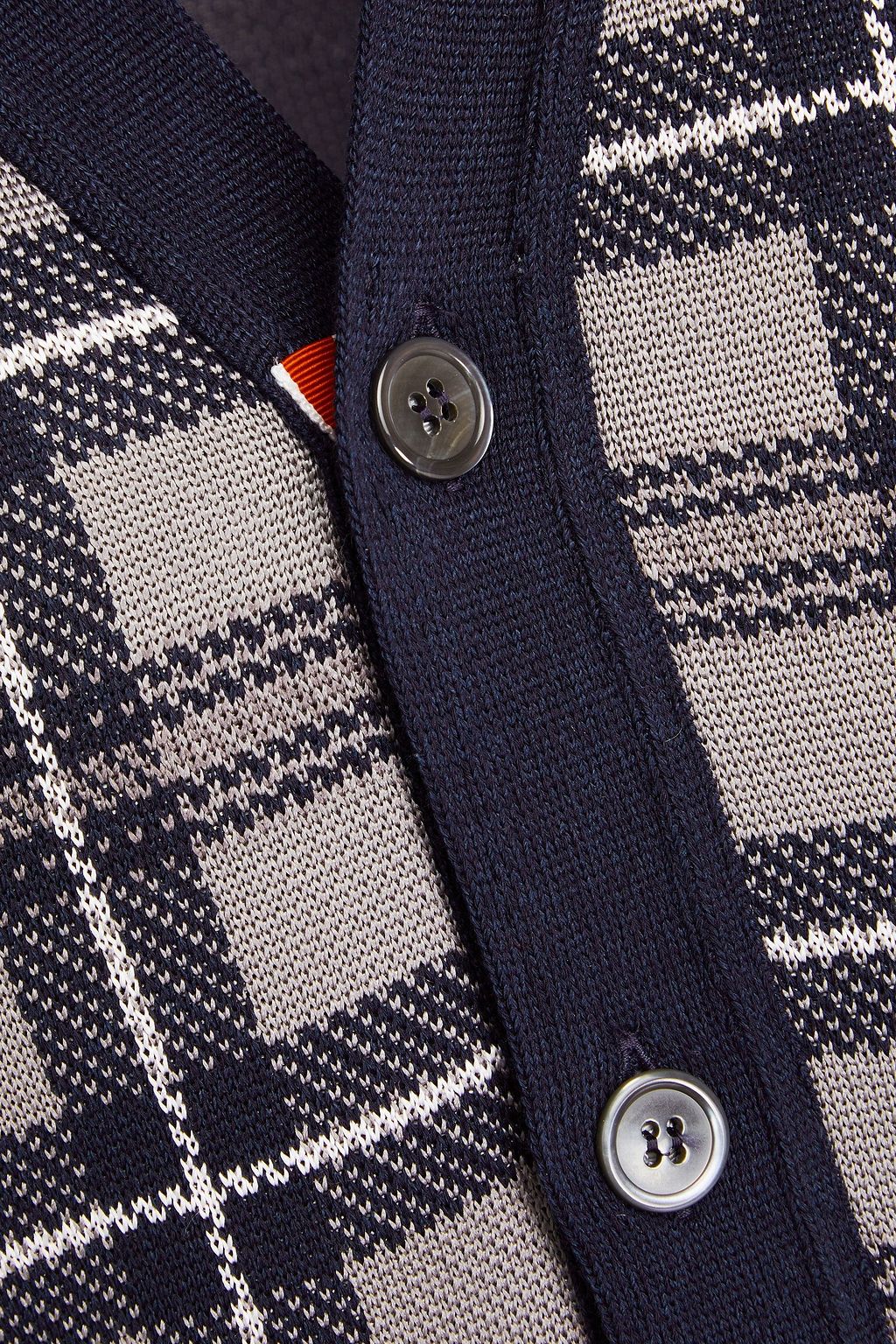 THOM BROWNE Checked jacquard-knit silk and cotton-blend cardigan