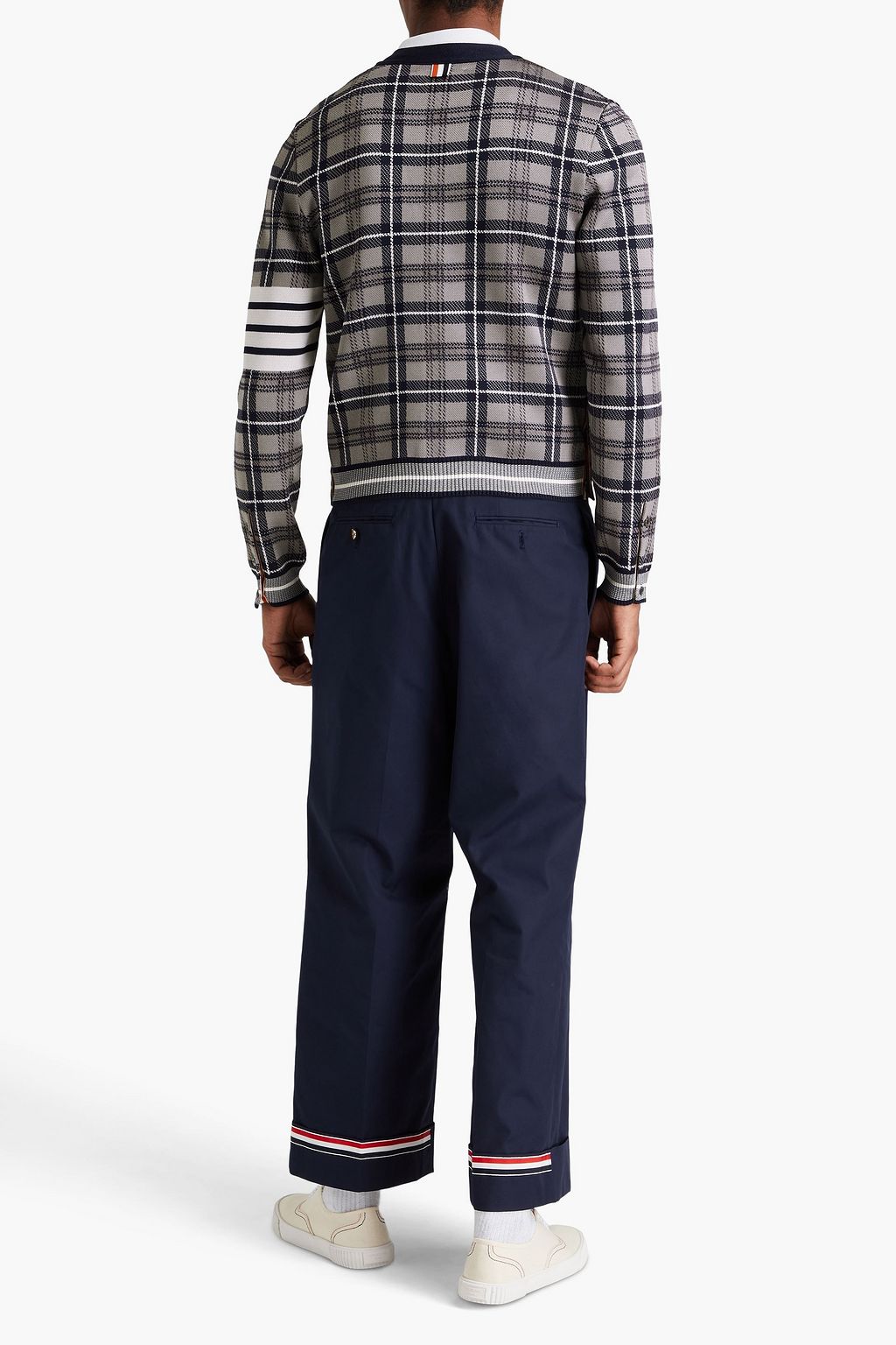 THOM BROWNE Checked jacquard-knit silk and cotton-blend cardigan