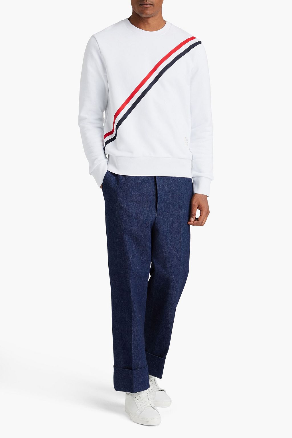 THOM BROWNE سويت شيرت مخطط مصنوع من قطن تيري فرنسي مطاطي