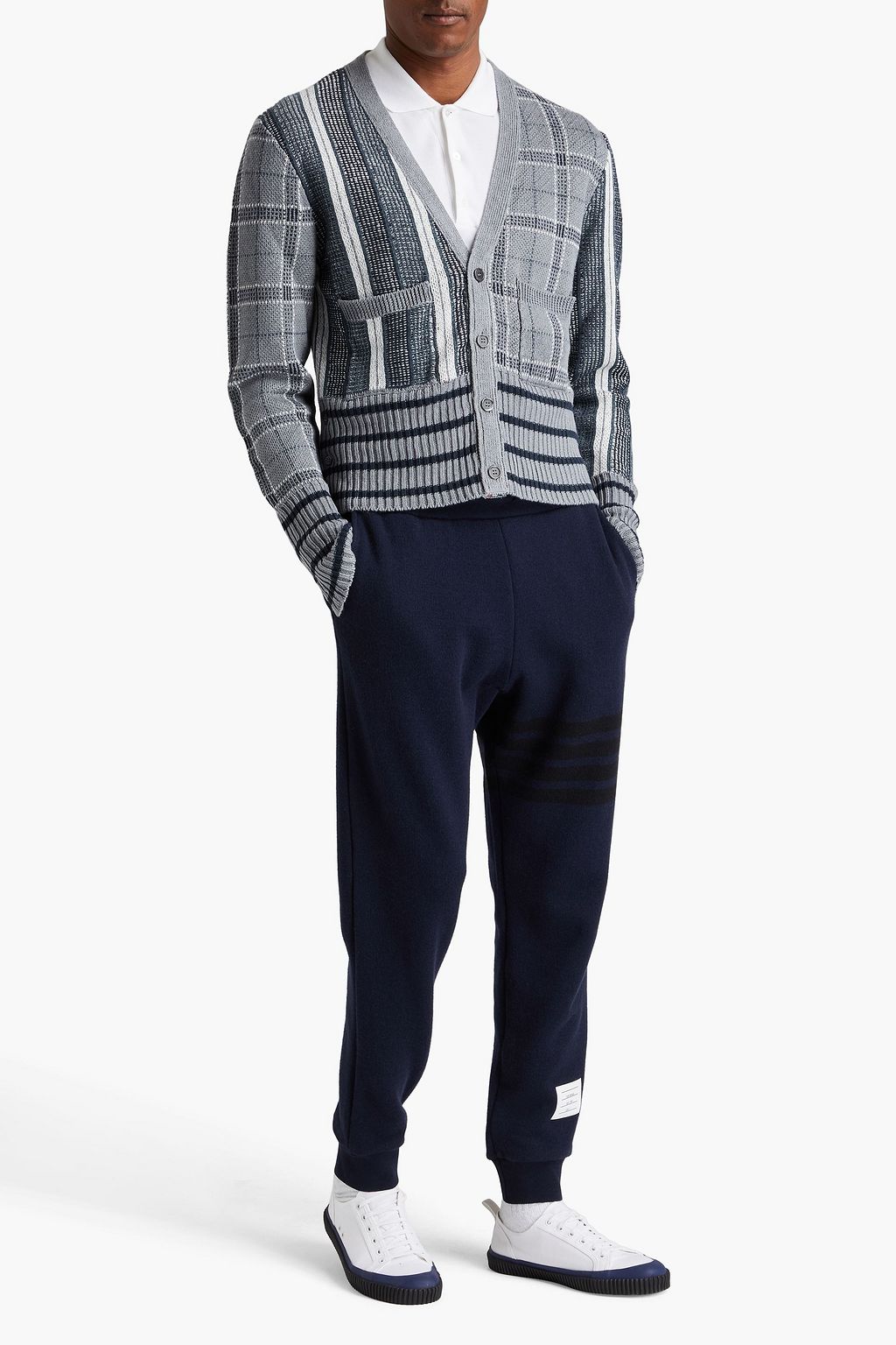 THOM BROWNE Checked jacquard-knit linen cardigan