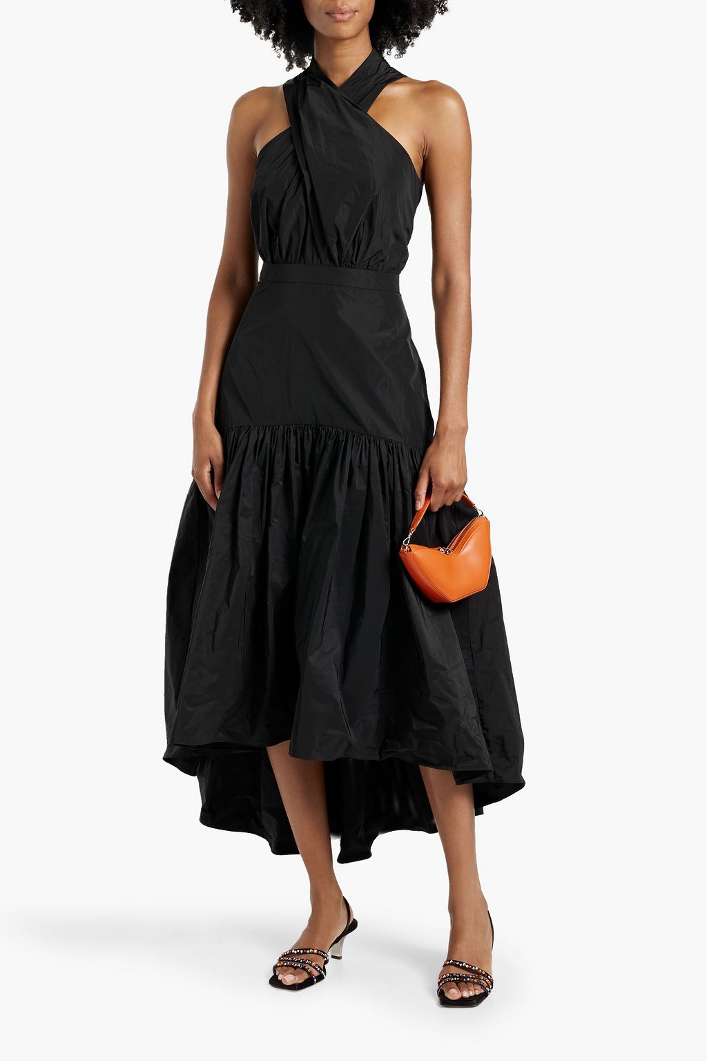 VERONICA BEARD Asymmetric tiered taffeta maxi dress