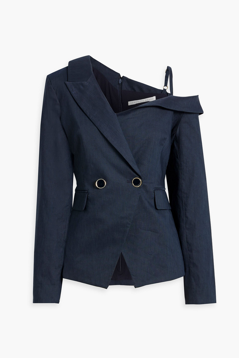 Veronica Beard Mazur Cold-shoulder Linen-blend Blazer In Navy