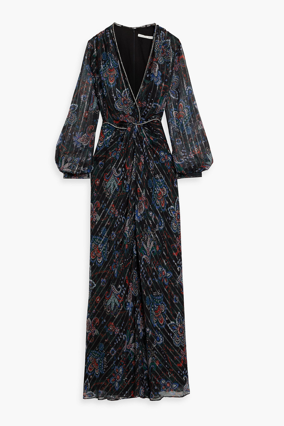 Veronica Beard Kaira Embellished Metallic Printed Silk-blend Chiffon Maxi Dress In Black