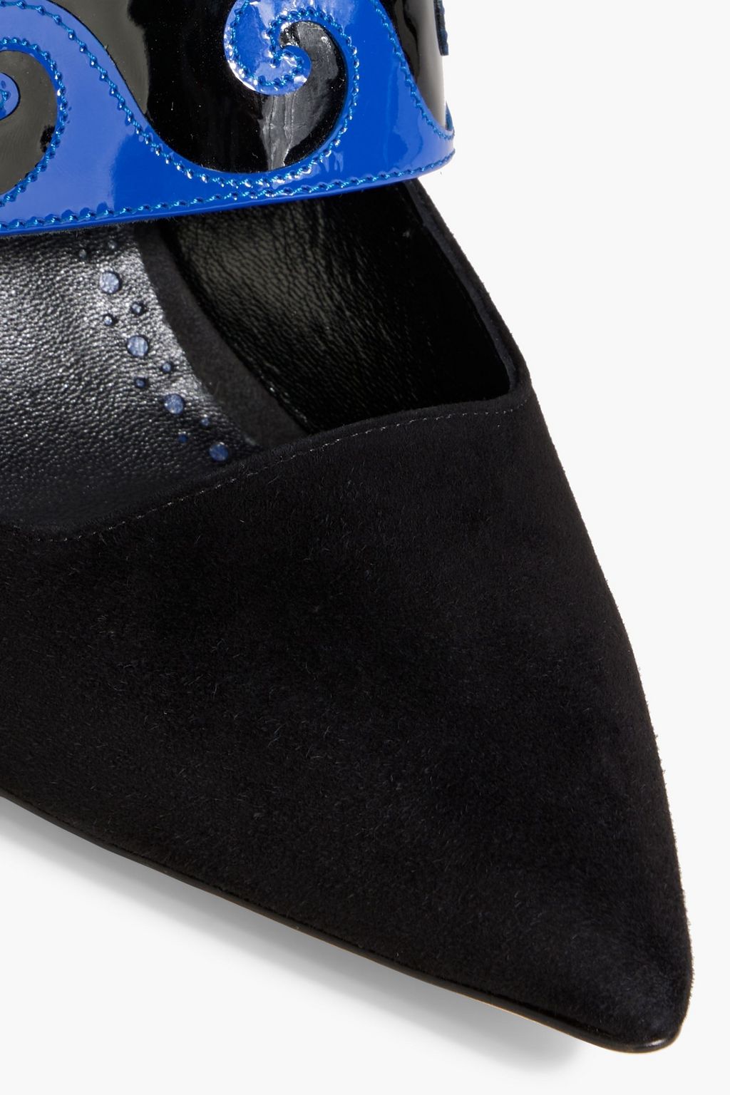 MANOLO BLAHNIK Bembemu 90 patent-leather and suede mules
