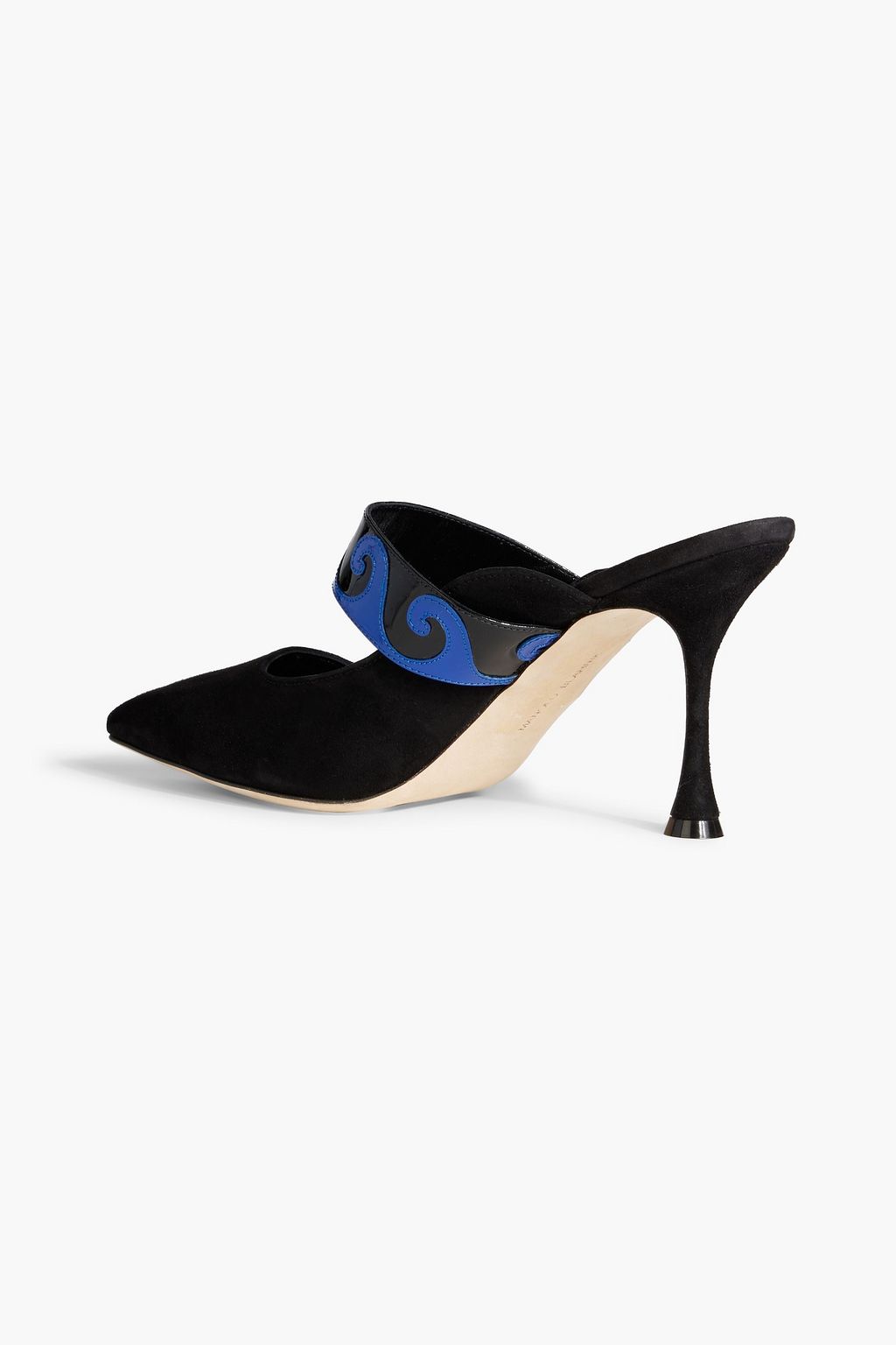 MANOLO BLAHNIK Bembemu 90 patent-leather and suede mules