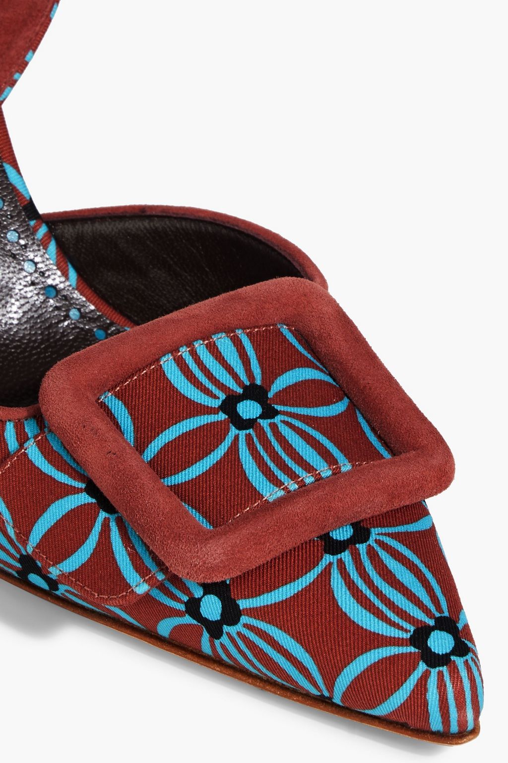 MANOLO BLAHNIK Mayslibi 70 suede-trimmed floral-print faille slingback pumps