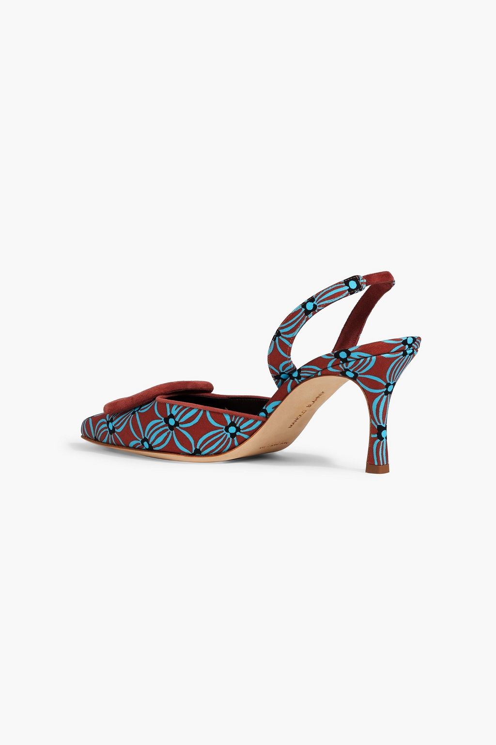 MANOLO BLAHNIK Mayslibi 70 suede-trimmed floral-print faille slingback pumps