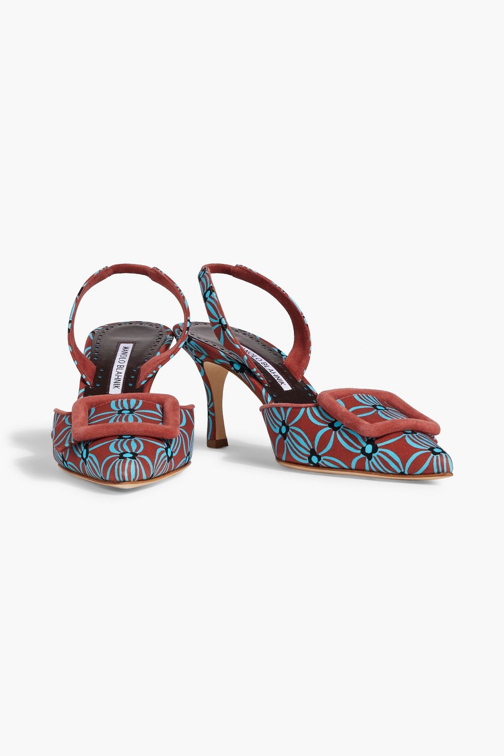 MANOLO BLAHNIK Mayslibi 70 suede-trimmed floral-print faille slingback pumps
