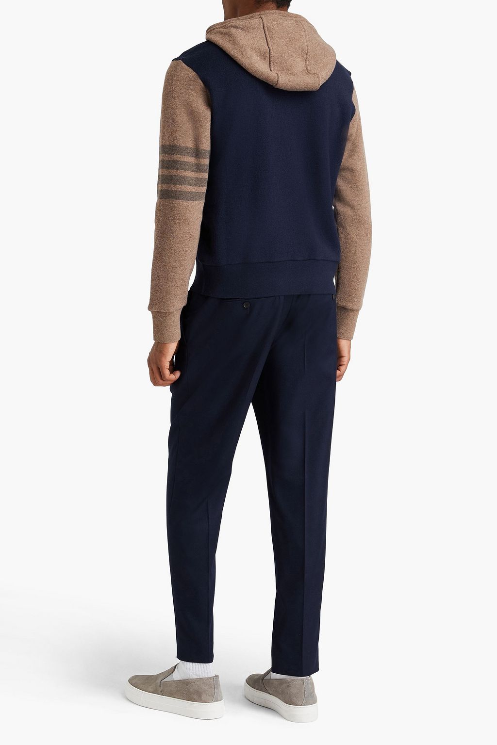 THOM BROWNE Zweifarbiger Hoodie aus Woll-Frottee mit Streifen