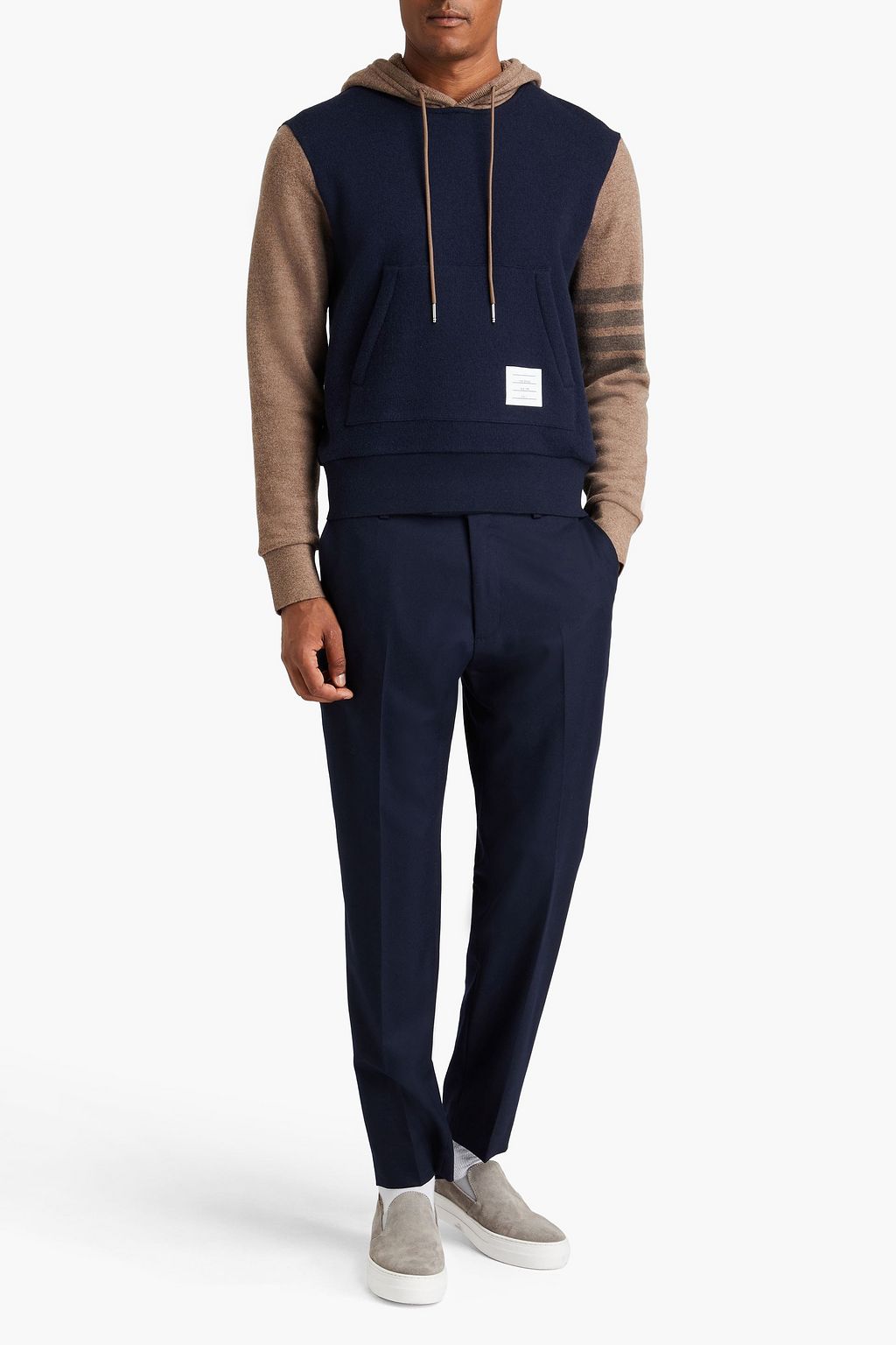 THOM BROWNE Zweifarbiger Hoodie aus Woll-Frottee mit Streifen