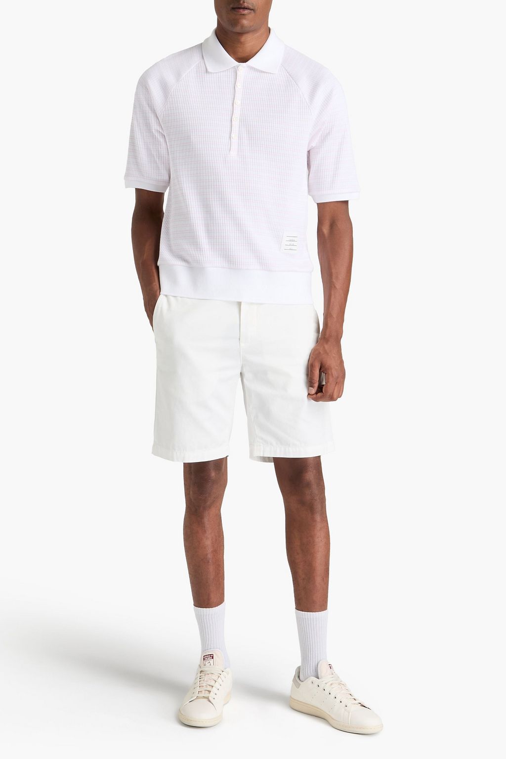 THOM BROWNE Striped cotton-jersey polo shirt