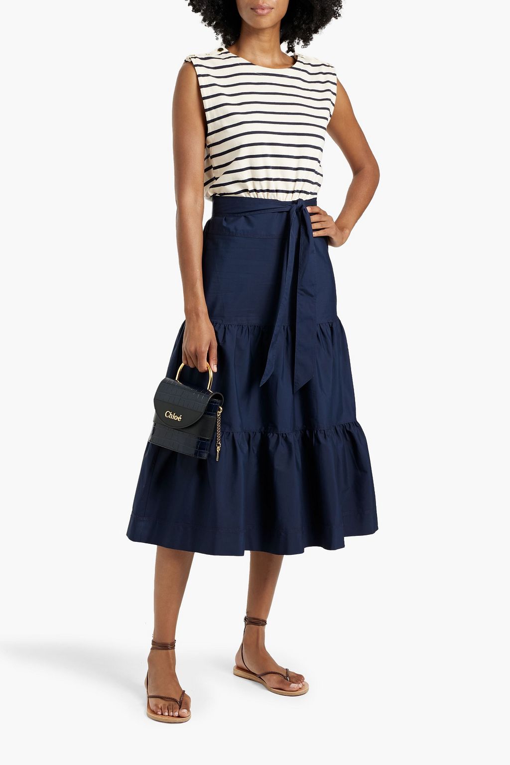 VERONICA BEARD Pazila striped cotton-jersey and poplin midi dress