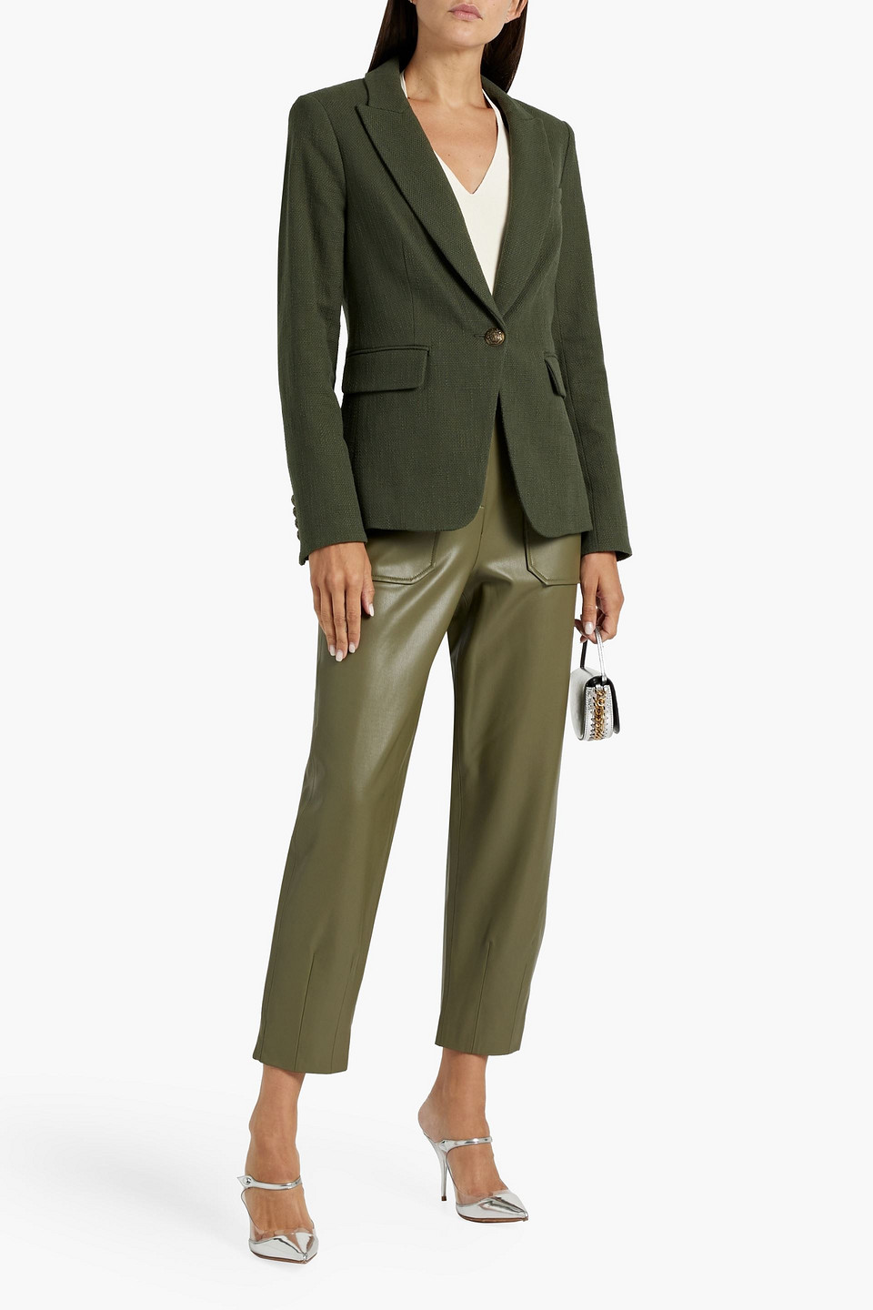 Veronica Beard Cutaway Dickey Cotton-blend Bouclé-tweed Blazer In Army Green