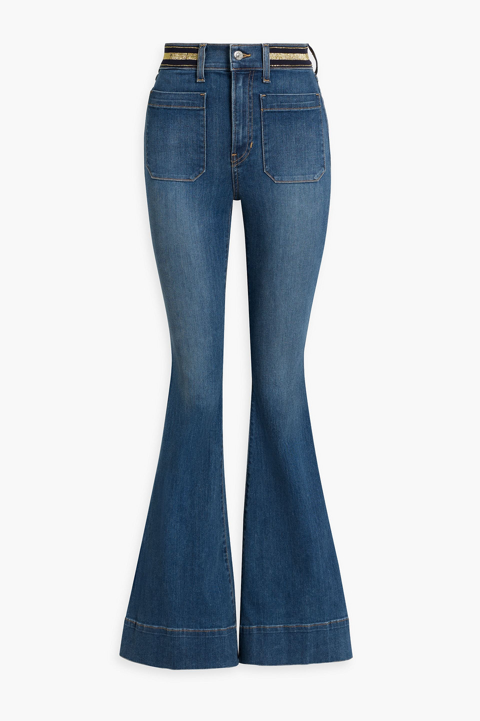 Veronica Beard Metallic High-rise Flared Jeans In Mid Denim