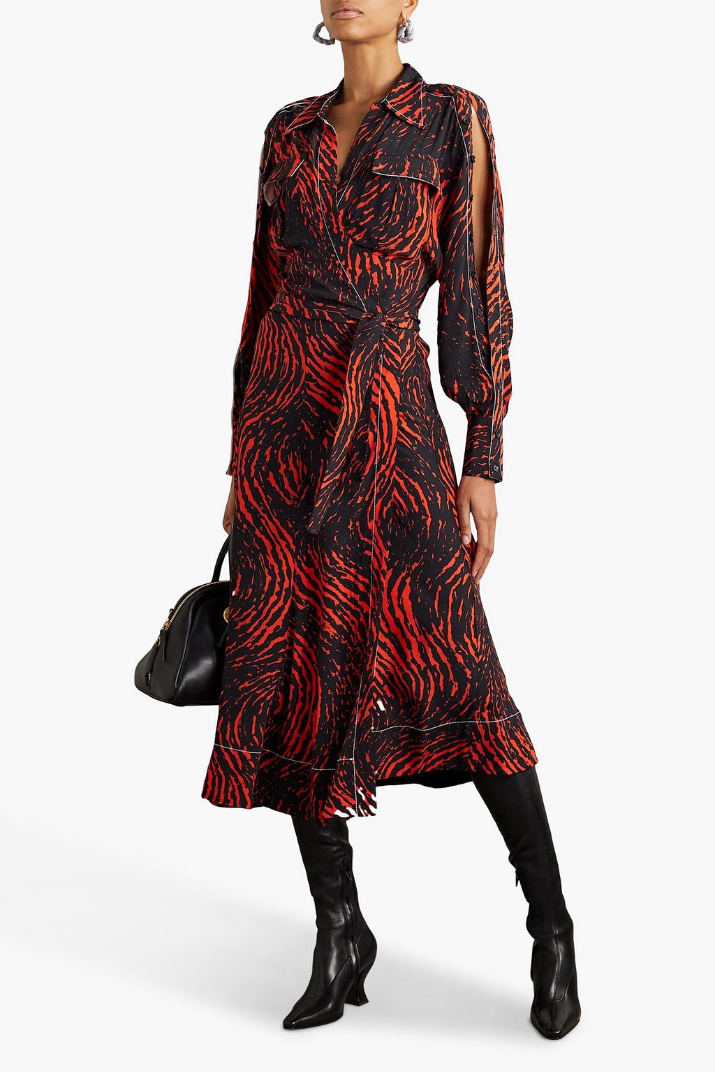 PROENZA SCHOULER Cutout printed crepe de chine wrap dress